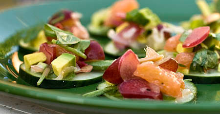 Recipe for Avocado Grapefruit Salad Canapés from TableFare