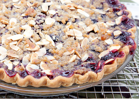 Recipe for Wild Blackberry Basil Pie with Crystallized Ginger Almond Crumb from TableFare