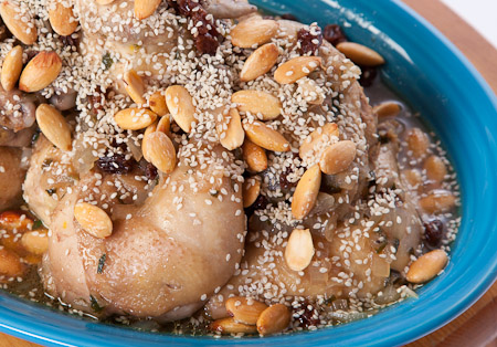 Recipe for Cornish Hen with Pomegranate, Honey and Roasted Almonds from TableFare