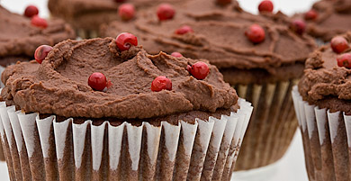 Recipe for Chocolate Cupcakes with Candied Pink Peppercorns from TableFare