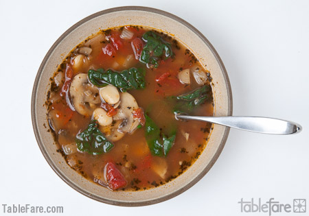 Recipe for Lima Bean Soup with Swiss Chard and Mushrooms from TableFare