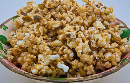 Recipe for Orange Fennel Caramel Corn with Pistachio Nuts from TableFare