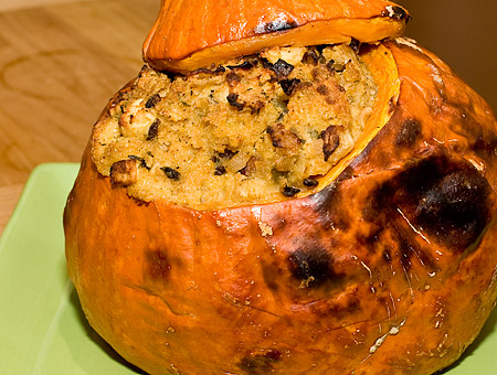 Recipe for Cornbread Stuffing Baked in a Squash from TableFare