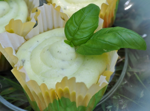 Lemon Honey Creme Cupcakes with Basil Frosting